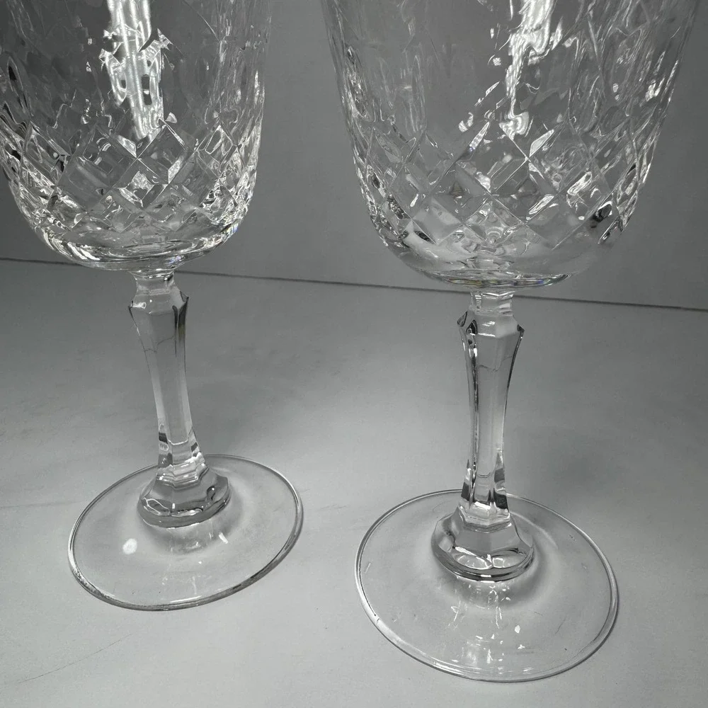 Crystal Zajecar‎ Wine Glasses Goblets Nobility Pattern Set of 2 NWOT Vintage New